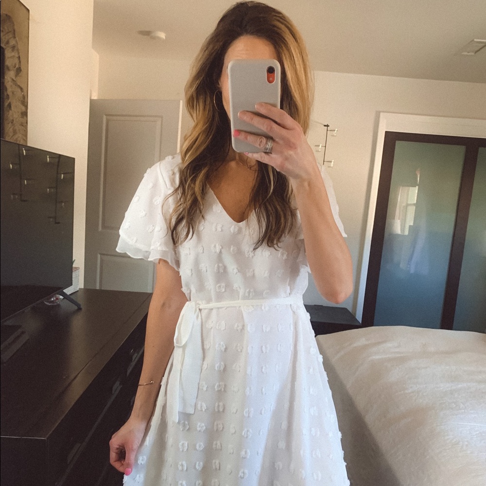 Swiss Dot Summer Dress Short Sleeves